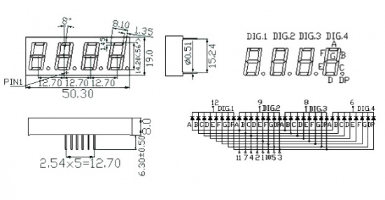 Kích thước LED 7 đoạn 4 chữ số