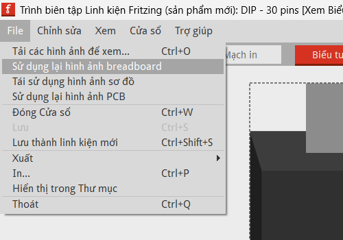 Chọn File → Sử dụng lại hình ảnh breadboard